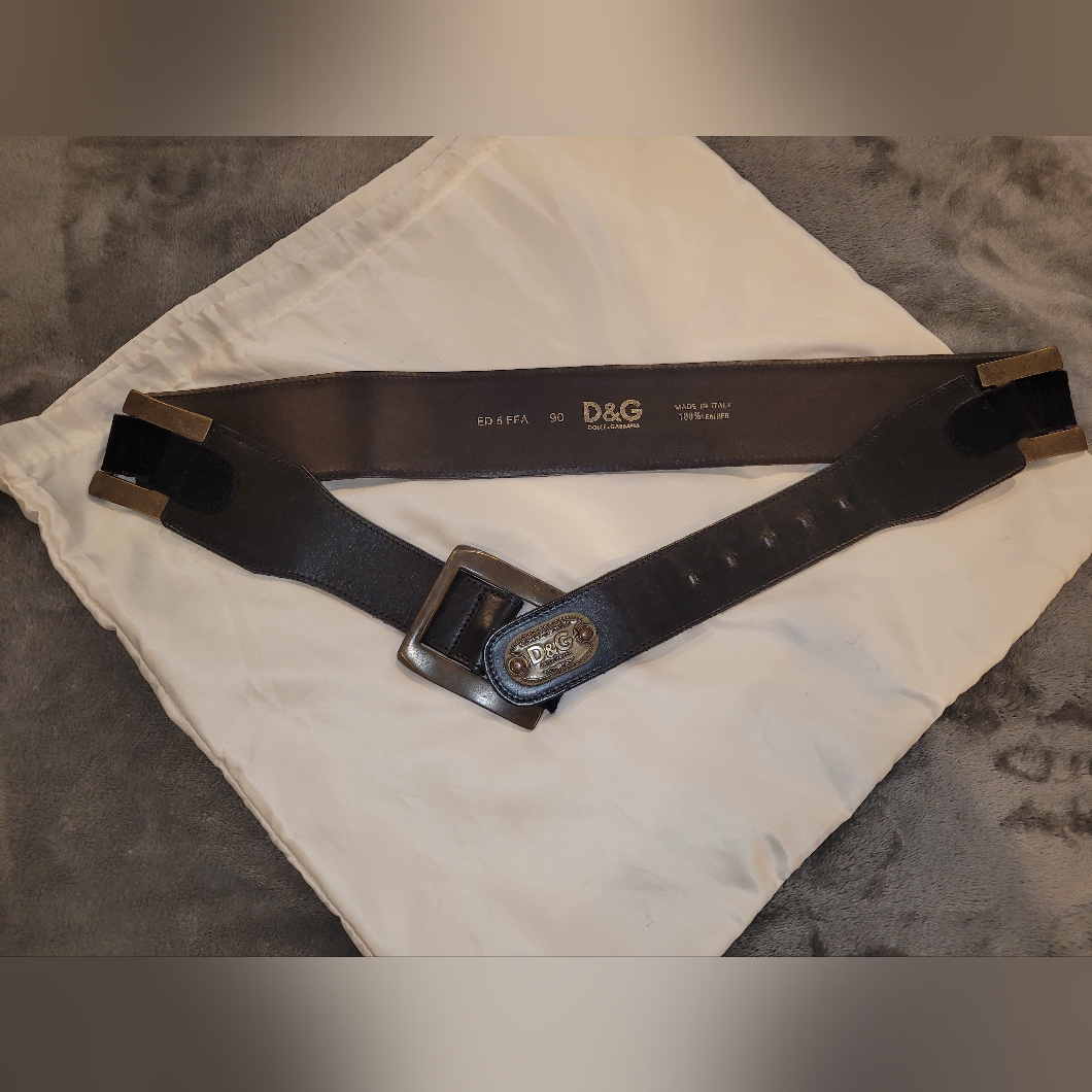 D&G Black Leather Women Belt 90